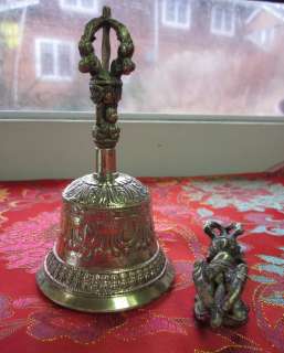 BRASS 5 3/4 HANDCRAFTED REFUGEES TIBETAN BUDDHIST RITUAL BELL & DORJE 