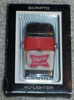 1955 Scripto MILLER BEER Compact Vu LIGHTER Mint In Black Cardboard 