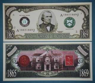Andrew Johnson & Home Dollar Bill Money PLUS HOLDER  