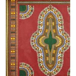  African Fancy Print Ornate Symbol On Red Fabric: Arts 