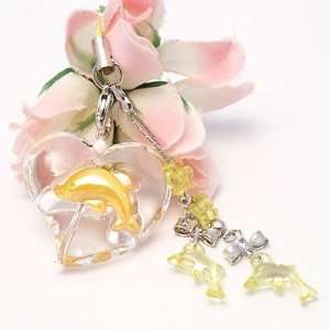  Yellow Heart And Dolphin Cell Phone Charm Strap Rhine 