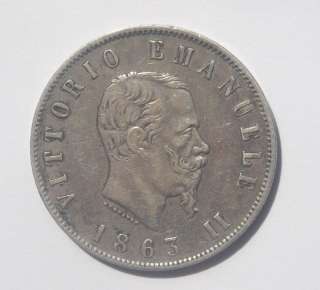 ITALY 2 LIRE 1863 SILVER COIN BN.N KM#16.1 vf xf CONDITION