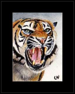 ACEO original watercolor wildlife tiger miniature nadia  