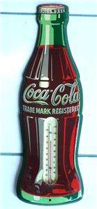 ORIGINAL ! 1950s Drink Coca Cola Flat Bottle Thermometer  