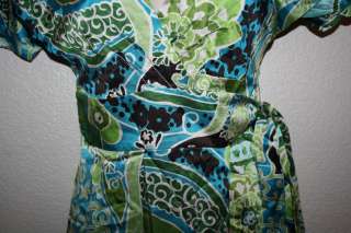 Women BANANA REPUBLIC Dress 0 Petite 0P Wrap Green SILK Paisley Summer 