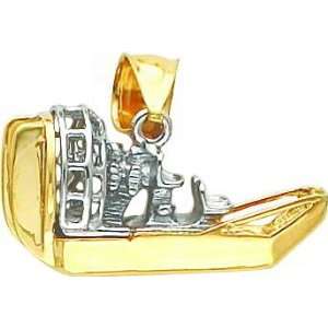  14K Two Tone Gold 3D Airboat Pendant Jewelry