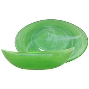   Art Glass Lime Green Large Boat Bowl 13 1/2x8x3 1/2