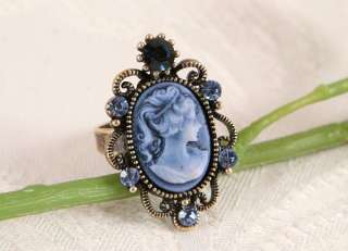 New blue Swarovski Cryatal Vintage Style CAMEO Ring  