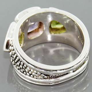 Natural Purple Amethyst Peridot Gemstone 925 Sterling Silver Ring Size 