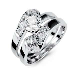   Women®s Round White CZ 925 Silver Wedding Band Ring Set: Jewelry