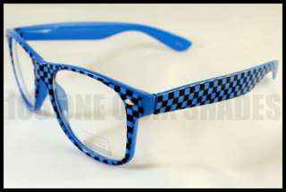 CLEAR Lens Checkered Thick Frame Nerd Geek Black and Blue New  