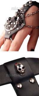 Punk Gothic Black Leather Pirate Skull Ring Bracelet Vampire A2905 