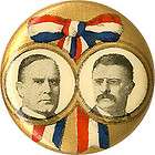   TR ROOSEVELT McKINLEY JUGATE PIN Button Pinback 1900 Bryan Campaign