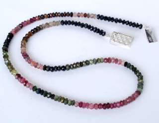 MAGICAL MULTI TOURMALINE FACETED ROUND BEADS SILVER ARTISAN NECKLACE 
