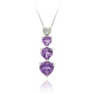 925 Silver 1.25ct Amethyst & Diamond Heart Journey Necklace  