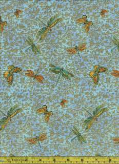 El Dorado Metallic Butterfly Dragonfly Quilt Fabric  