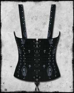 SPIN DOCTOR BLACK PSYCHO CAMEO SKULL GOTH CORSET TOP SZ  