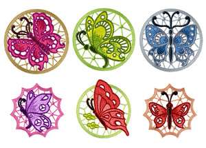 ABC Designs 6 Butterfly STANDALONE LACE Medallions Embroidery Designs 