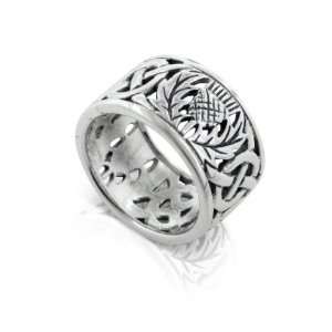  Scottish Thistle and Celtic Knot Wedding Band 11mm Wide 