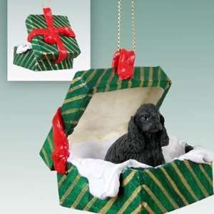    Cocker Spaniel Green Gift Box Dog Ornament   Black