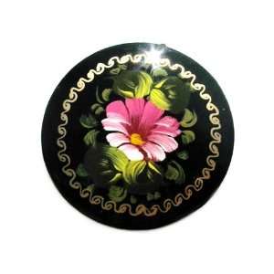   : GreatRussianGifts Pink Flower Round Lacquer Broach: Home & Kitchen