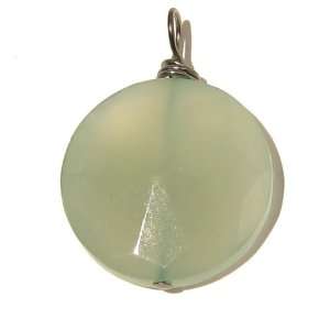 Chalcedony Pendant 10 Blue Green Faceted Circle Stone Gunmetal Wire 