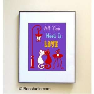 All You Need Is Love (purple) Quote by John Lennon   Framed Pop Art By 