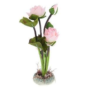   Lotus Flower Plastic Water Plant Decor Green Pink
