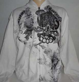 Xtreme Couture MMA Ace of Spades Skull White Mens Hoodie Jacket M 