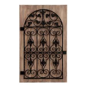 Tuscan French Country Scrolling Iron Wall Gate Grille Grill on a Wood 