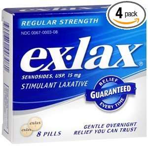 Ex Lax Stimulant Laxative Regular Strength 8 Pills (Pack of 4) Total 