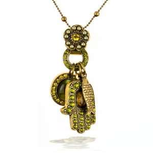  Amaro Necklace   Hamsa Amulet in Bronze and Olive Tones 