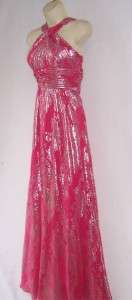 AIDAN MATTOX Pink/ Silver Metallic Chiffon Formal Gown Prom Dress 14 