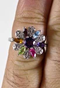 Estate 1.25ctw Amethyst Multi Gemstone & Genuine Diamond 925 Ring 4g 