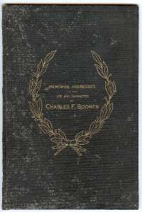 1922 BOOK MEMORIAL ADDRESSES LIFE OF CHARLES F. BOOHER  