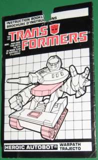 G1 Warpath Instruction Booklet Rare Transformers Original Mailaway 