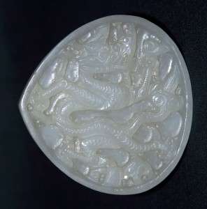 RARE Wanli Ming Dynasty Peach Shaped White Jade Belt Plaque Carved 