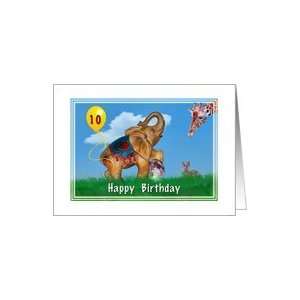  Birthday, 10th, Elephant, Giraffe, Rabbit, Balloon, Moon 