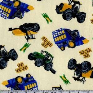  45 Wide Flannel Tractors Ivory Fabric By The Yard: Arts 