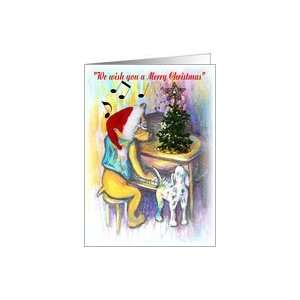 Christmas Humor General Dog Playing Piano Illustration Card
