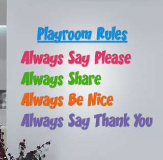 Playroom Rules (Preschool, Daycare, Kids)   Wall Quote Decals Stickers