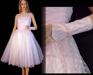VTG 50s VLV PINK WEDDING PROM cocktail PARTY DRESS XS  