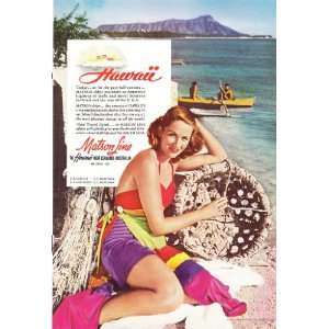  1941 Ad Matson Lines Hawaii Blonde on Beach Vintage Travel 