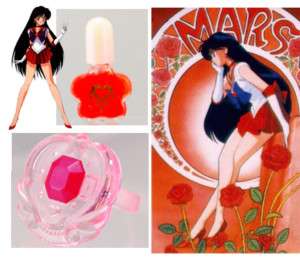 Sailor Moon Mars Red Sparkling Nail Polish Ring Set  