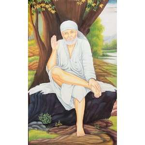  Shirdi Sai Baba   Water Color Painting on Cotton Fabric 