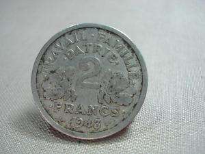 WWII 1943 FRANCE VICHY STATE 2 FRANCS COIN w/BATTLE AXE  