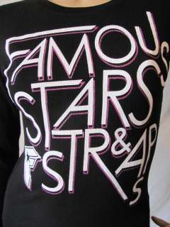 New FAMOUS STARS STRAPS Black Crew Thermal Shirt Top L  
