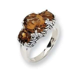  4.88 CT Smoky Quartz Ring Size 6/Sterling Silver Jewelry