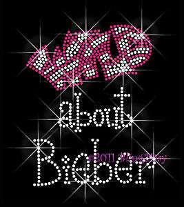 Wild about Bieber Rhinestone Iron on Transfer Hot Fix Bling Fever Mom 