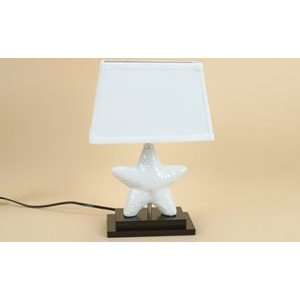Decorative Nautilus Starfish Seashell Table Lamp With Linen Fabric 